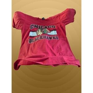 Vintage 80s Chicago Blackhawks T-Shirt Single Stitch Large SS Cotton/Polyester